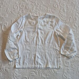 Janie and Jack girls size 5T off white long sleeve gold embroidered blouse VGUC